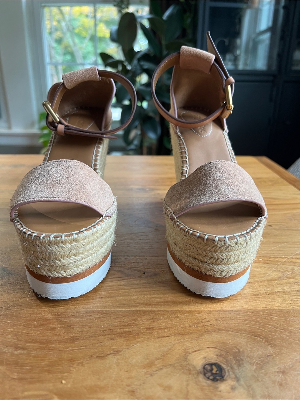 See By Chloé Blush Suede Espadrille Platform Sandals